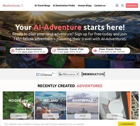 Screenshot of the site of AI adventures
