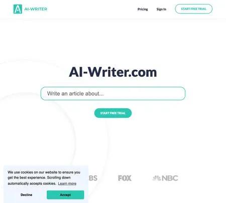 Screenshot of the site of AI-Writer