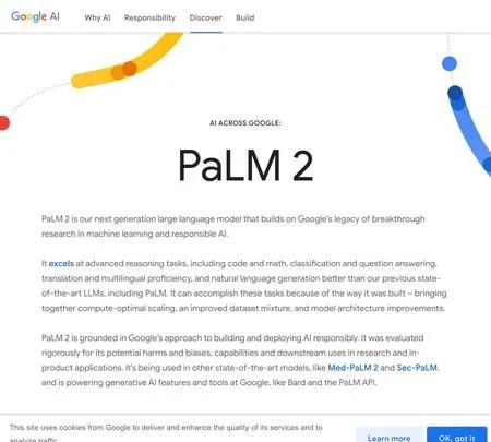 Screenshot of the site of PaLM 2