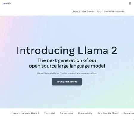 Screenshot of the site of Llama 2