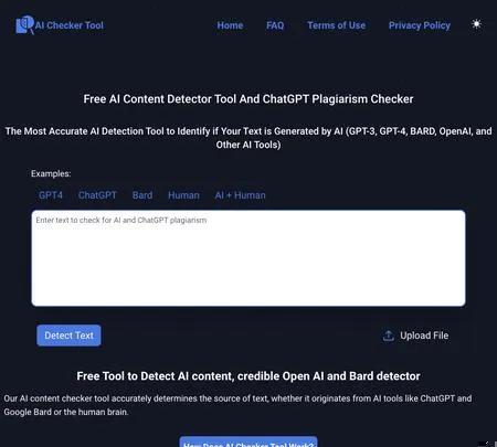 Screenshot of the site of AI Checker Tool