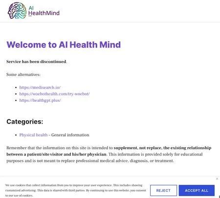 Screenshot of the site of AI Health Mind