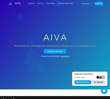 Screenshot of the site of AIVA