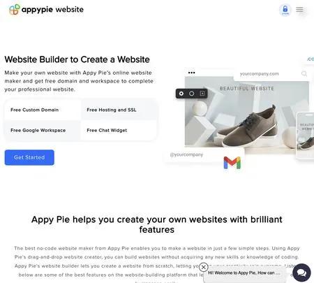 Screenshot of the site of Appy Pie Website Builder