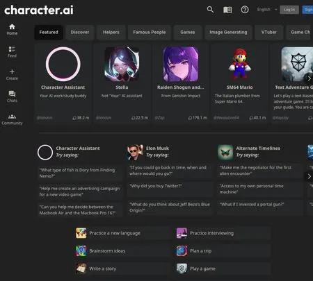 Screenshot of the site of Character.AI