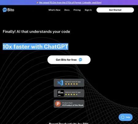Screenshot of the site of Bito AI