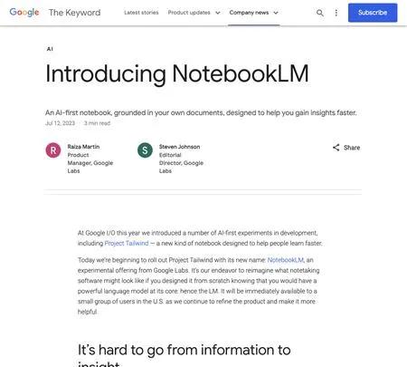 Screenshot of the site of NotebookLM