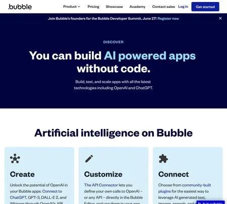 Screenshot of the site of Bubble