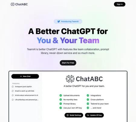 Screenshot of the site of ChatABC