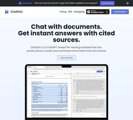 Screenshot of the site of ChatDOC
