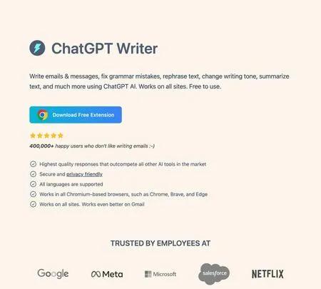 Screenshot of the site of ChatGPT Writer