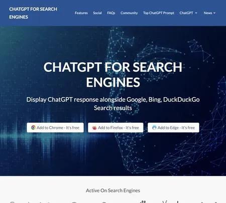 Screenshot of the site of ChatGPT for Search Engines