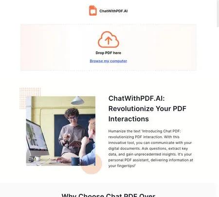 Screenshot of the site of ChatwithpdfAI