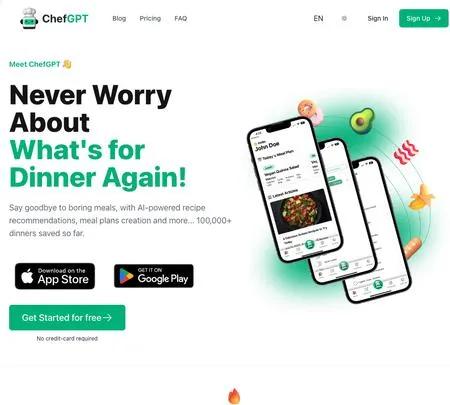 Screenshot of the site of ChefGPT