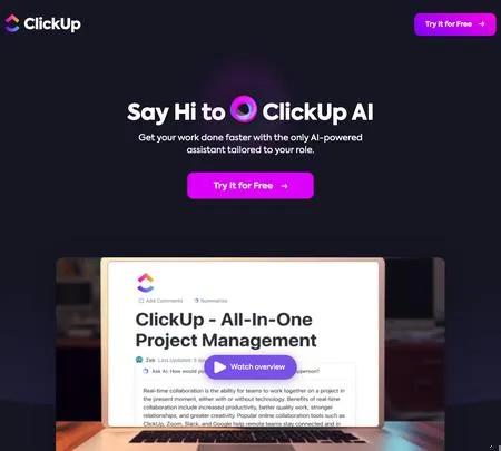 Screenshot of the site of Clickup