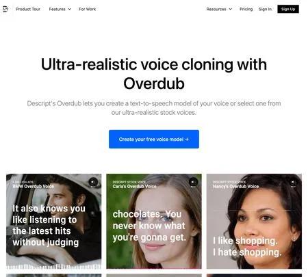 Screenshot of the site of Overdub