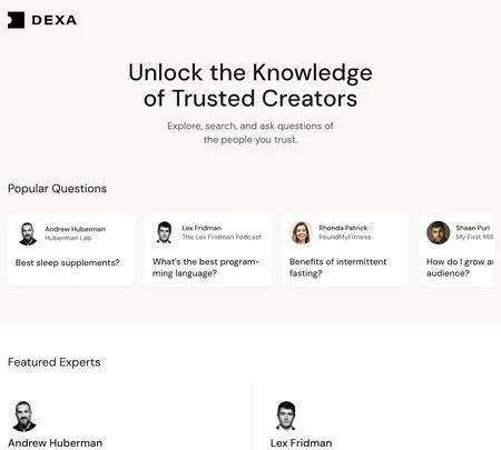 Screenshot of the site of Dexa AI