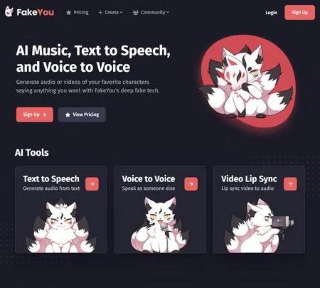 Screenshot of the site of FakeYou
