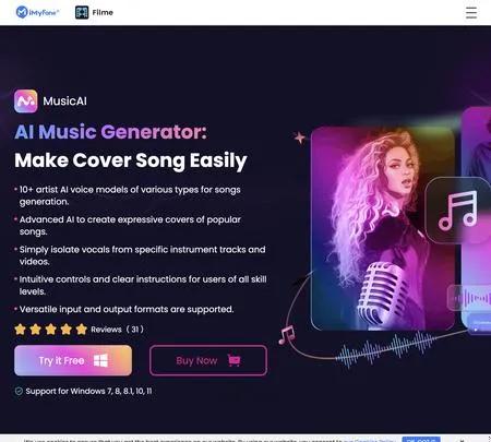 Screenshot of the site of iMyFone MusicAI