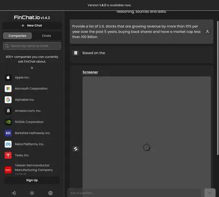 Screenshot of the site of FinChat.io