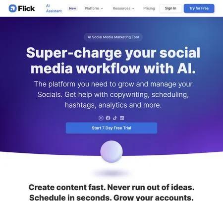 Screenshot of the site of Flick's AI Social Media Tool