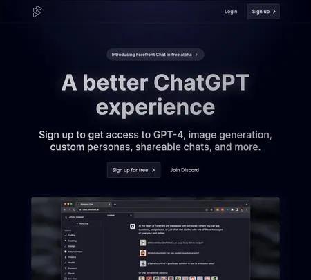 Screenshot of the site of Forefront Chat