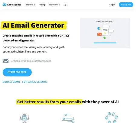 Screenshot of the site of GetResponse AI Email Generator