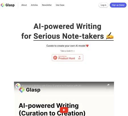 Screenshot of the site of Glasp AI Writing