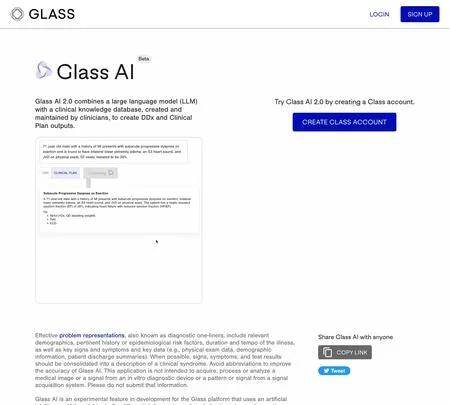 Screenshot of the site of Glass AI