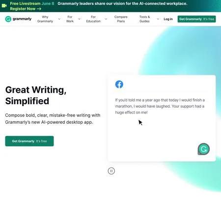 Screenshot of the site of Grammarly