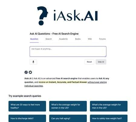Screenshot of the site of iAsk AI