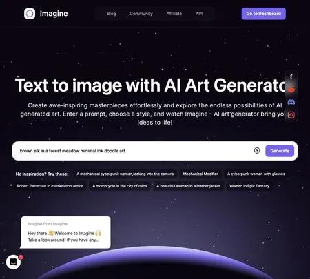 Screenshot of the site of ImagineArt