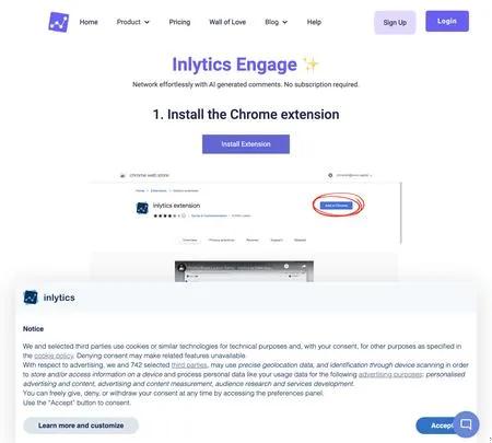 Screenshot of the site of Inlytics