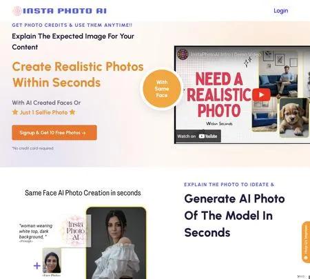 Screenshot of the site of InstaPhotoAI