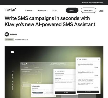 Screenshot of the site of Klaviyo's SMS Assistant