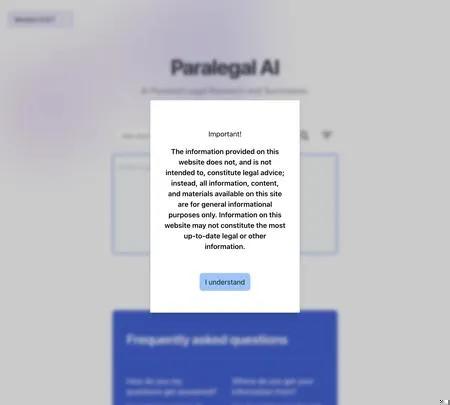 Screenshot of the site of Paralegal AI