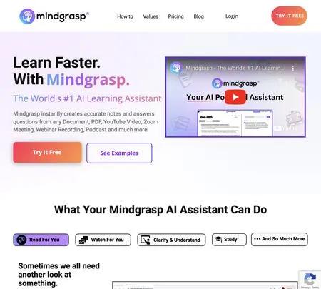 Screenshot of the site of Mindgrasp