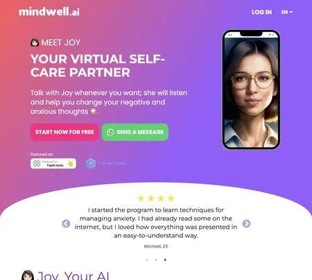 Screenshot of the site of Mindwell