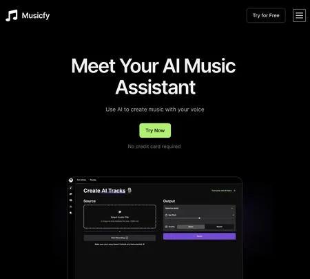 Screenshot of the site of Musicfy