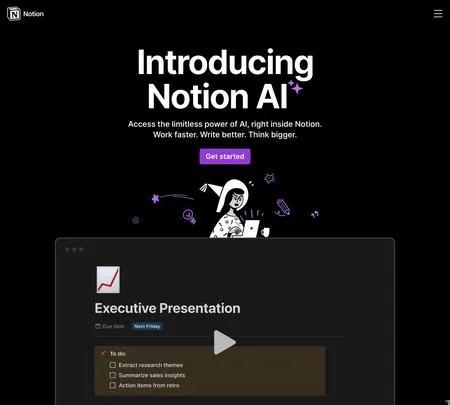 Screenshot of the site of Notion