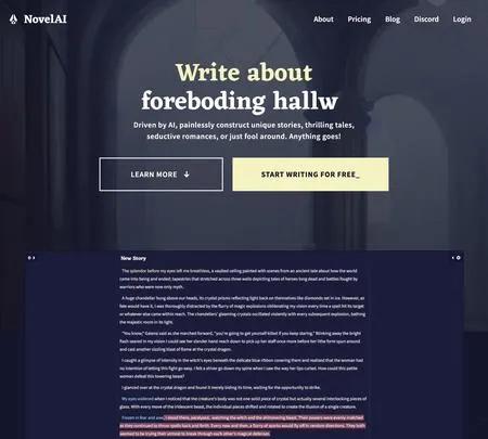 Screenshot of the site of NovelAI