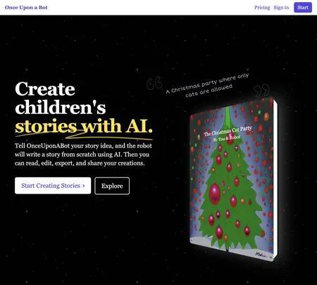 Screenshot of the site of Once Upon A Bot