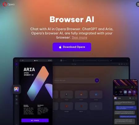 Screenshot of the site of Opera Browser AI