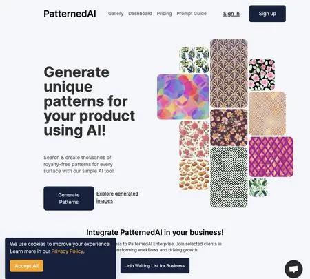 Screenshot of the site of PatternAI