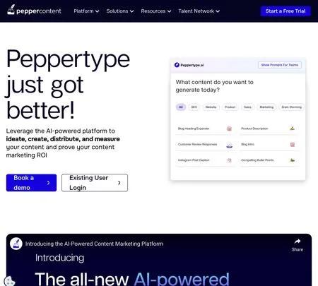 Screenshot of the site of Peppertype.ai
