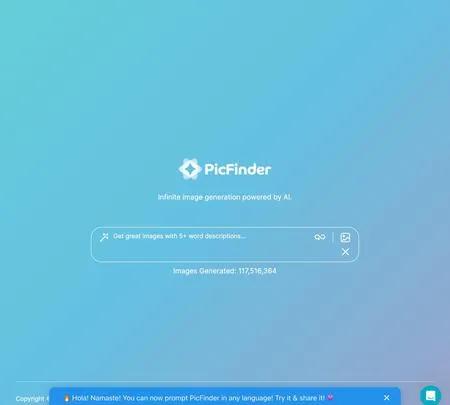 Screenshot of the site of PicFinder.ai