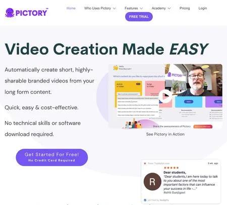 Screenshot of the site of Pictory.ai