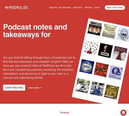 Screenshot of the site of Podpulse