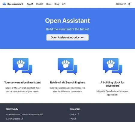 Screenshot of the site of Open Assistant