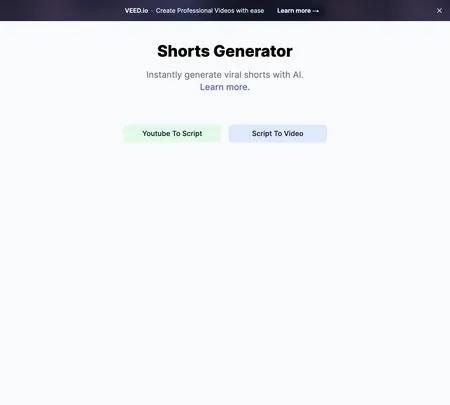 Screenshot of the site of Shorts Generator